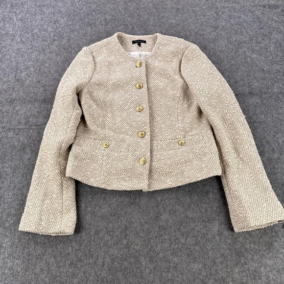 Rag & Bone Blazer Womens 4 Beige Tweed Collarless Button Front Jacket